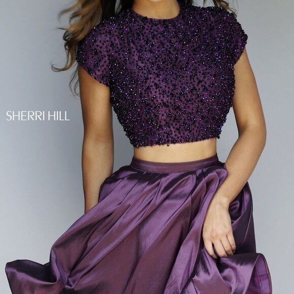 Sherri Hill Dresses & Skirts - Sherri Hill #32291 Purple Plum 2 piece beaded open back prom homecoming dress